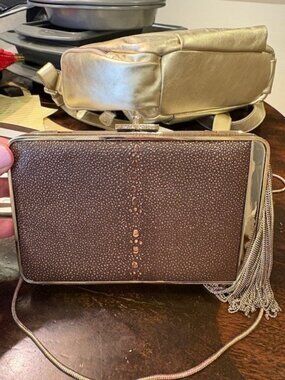 Henri Bendel Clutch Bronz with Gold